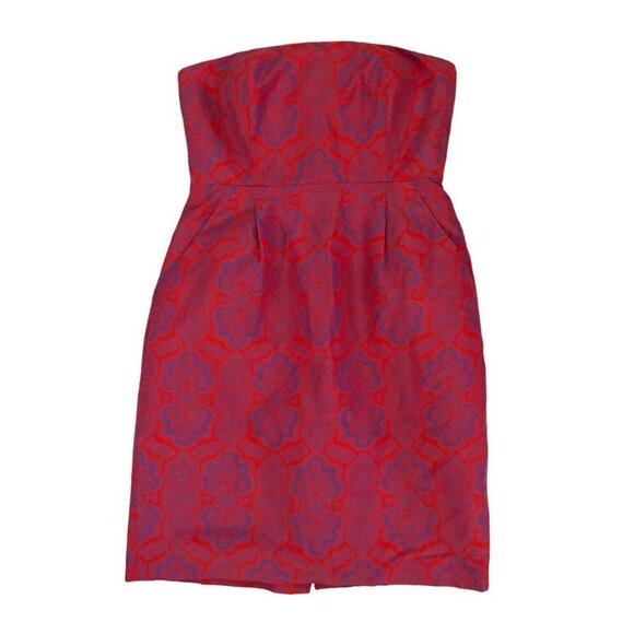 J.Crew Ella Dress In Medallion Paisley Print Size 4 Strapless Red / Purple Zip - Picture 2 of 9